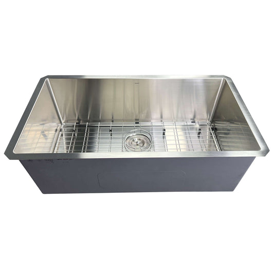 Nantucket 32" Pro Series Large Rectangle Single Bowl Undermount Small Radius Stainless Steel Kitchen Sink SR3219-16 front view with grid.