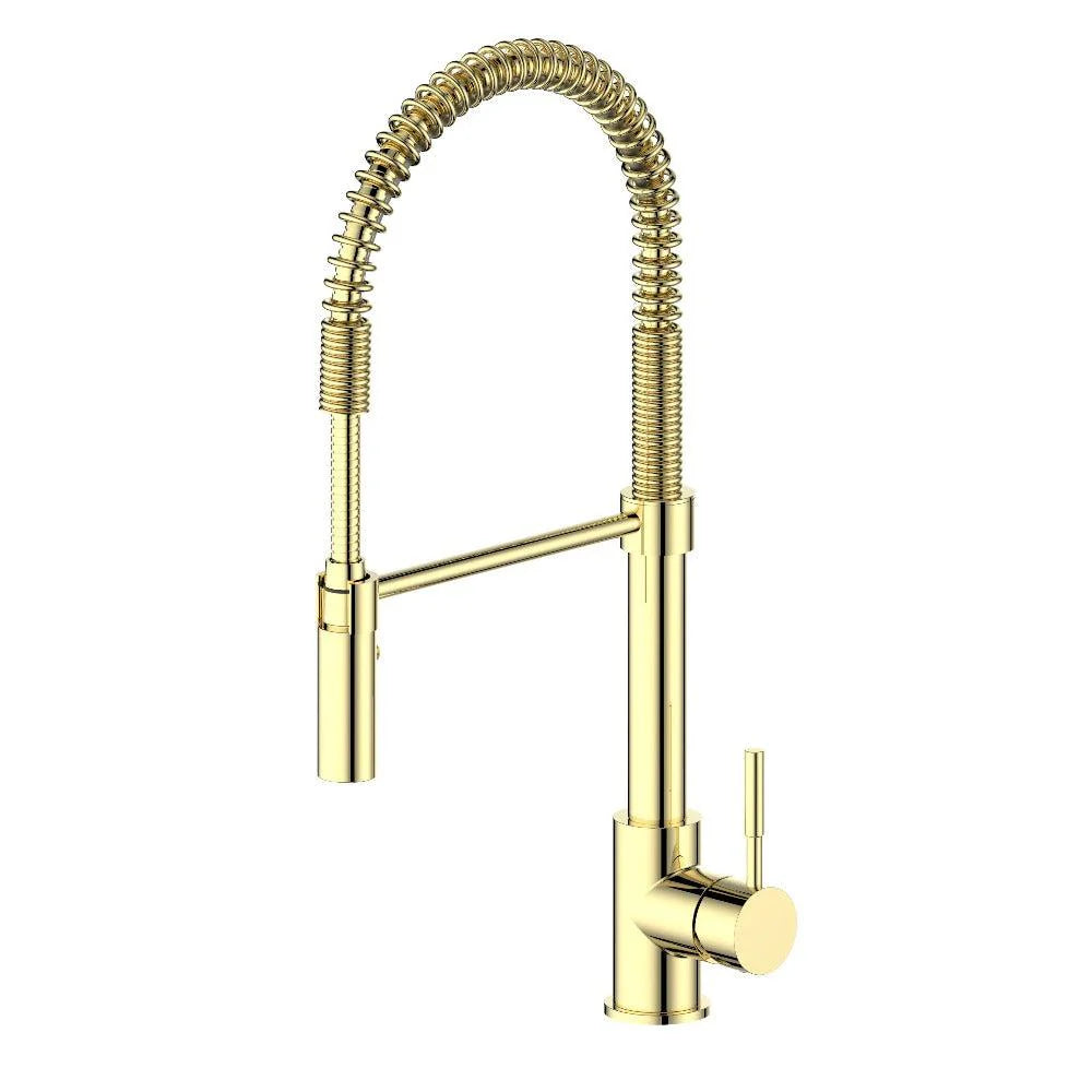 ZLINE Sierra Kitchen Faucet in polished gold finish with a sleek pull-down spray wand design.