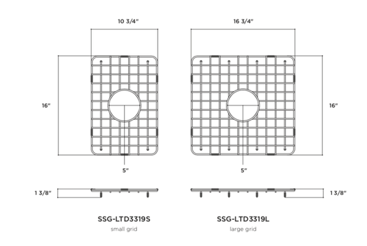 Latoscana Small Stainless Steel Grid for 33" Double Bowl Farmhouse Sink - SSG-LTD3319S dimensions front view diagram