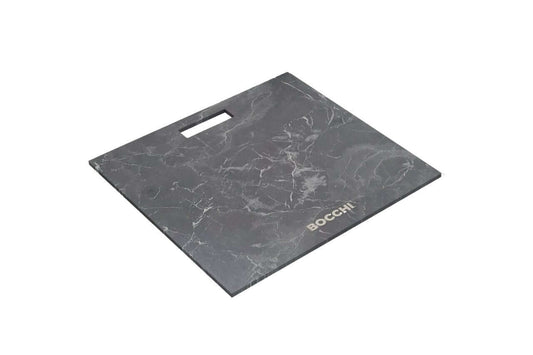 BOCCHI HPL Cutting Board Cover with Handle for Baveno Lux Sinks - 2320 0016 showing Italian marble design.