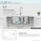 Diagram of a Stylish LYON undermount  kitchen sink with dimensions and features labeled
