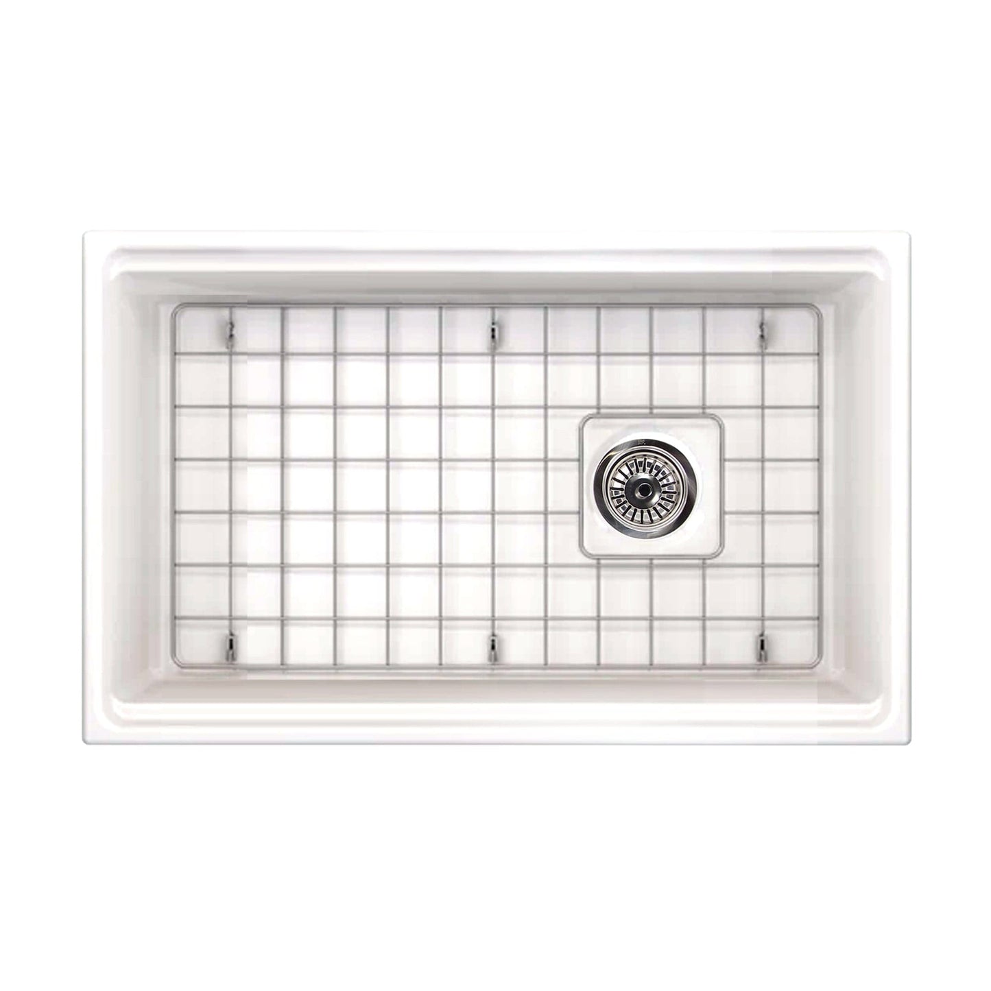 Nantucket 30" Workstation Fireclay Apron Sink Side Drain - T-PS30W with grid and center drain.