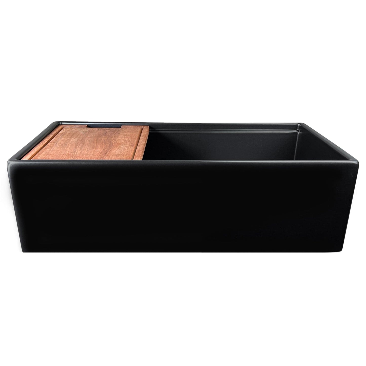 Nantucket Sinks 33" Workstation Fireclay Apron Sink with Accessories - T-PS33MB in matte black with wood cutting board