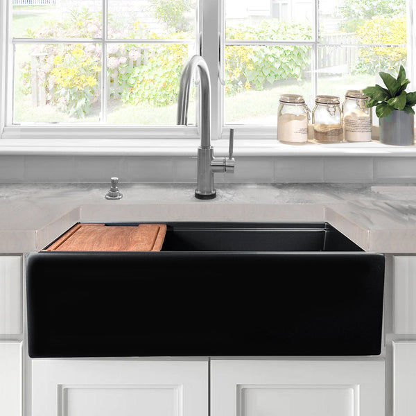 Nantucket Sinks 33 Workstation Fireclay Apron Sink with Accessories - T-PS33MB