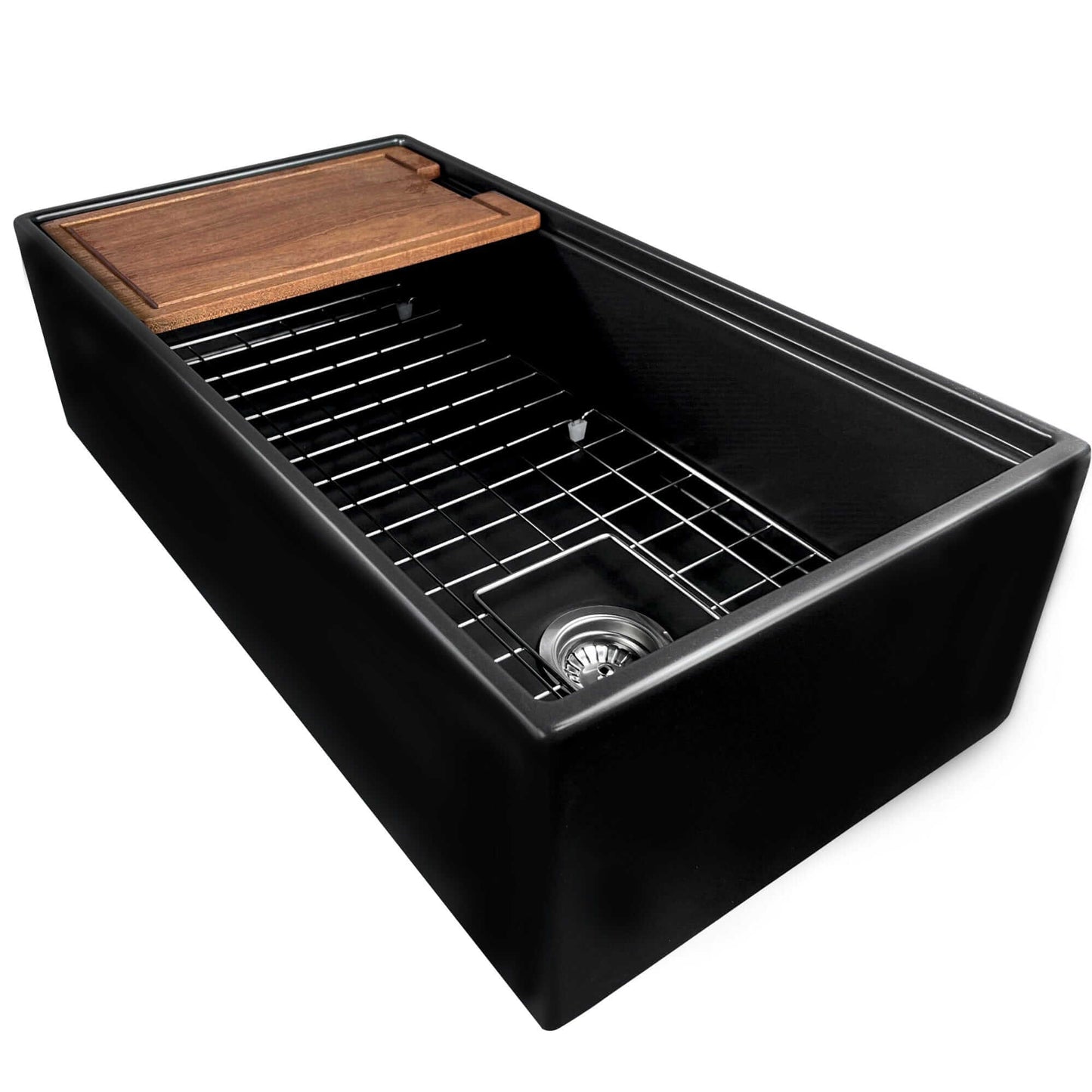 Nantucket T-PS36MB matte black fireclay sink showing deep single bowl construction