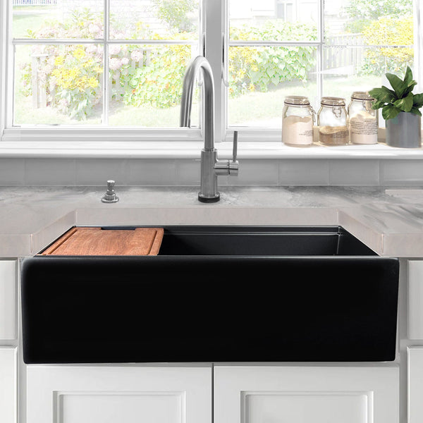Nantucket Sinks 36 Workstation Fireclay Apron Sink with Accessories - T-PS36MB