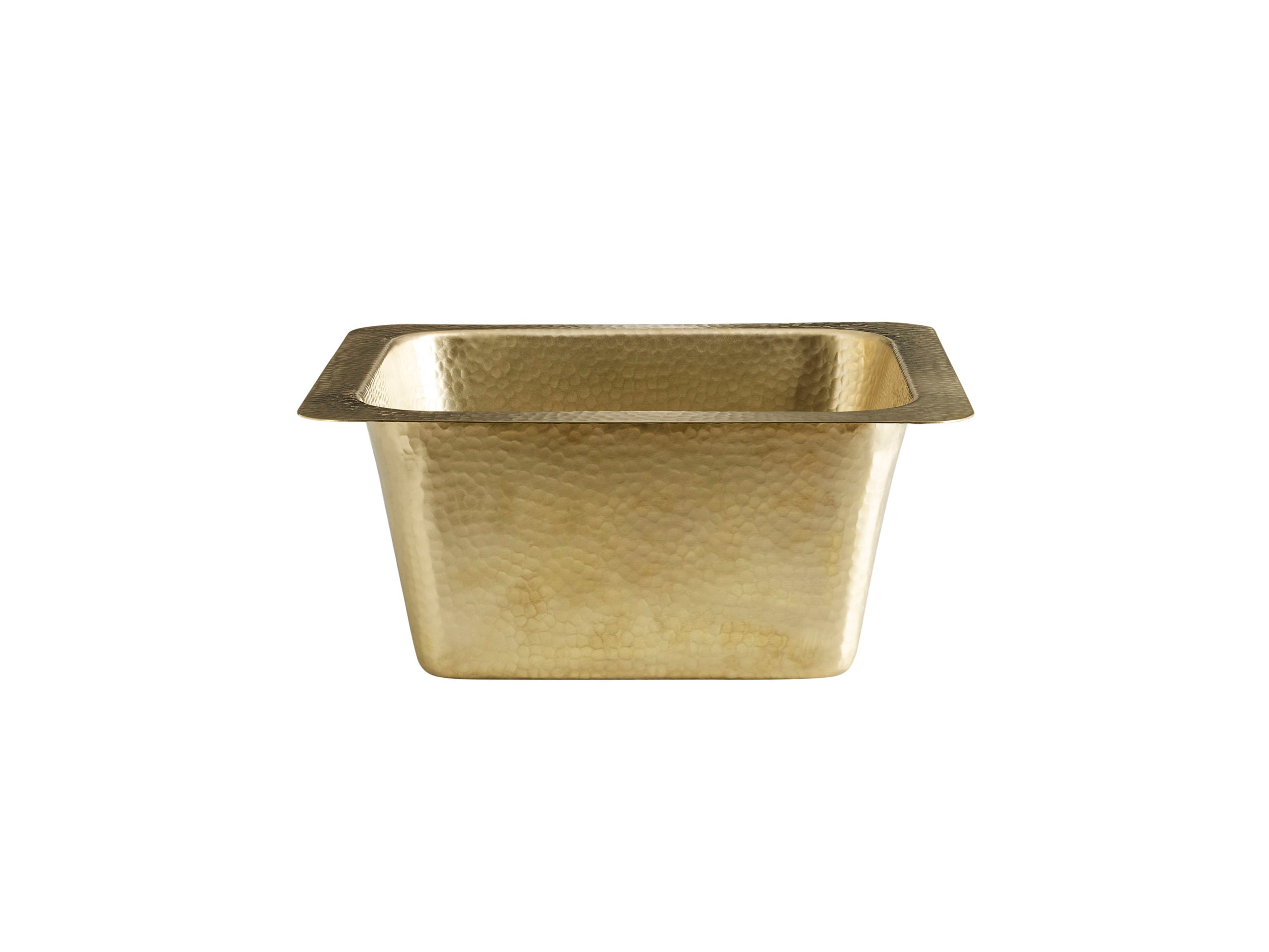 Side view of the Thompson Traders Tamayo Hammered brass bar sink