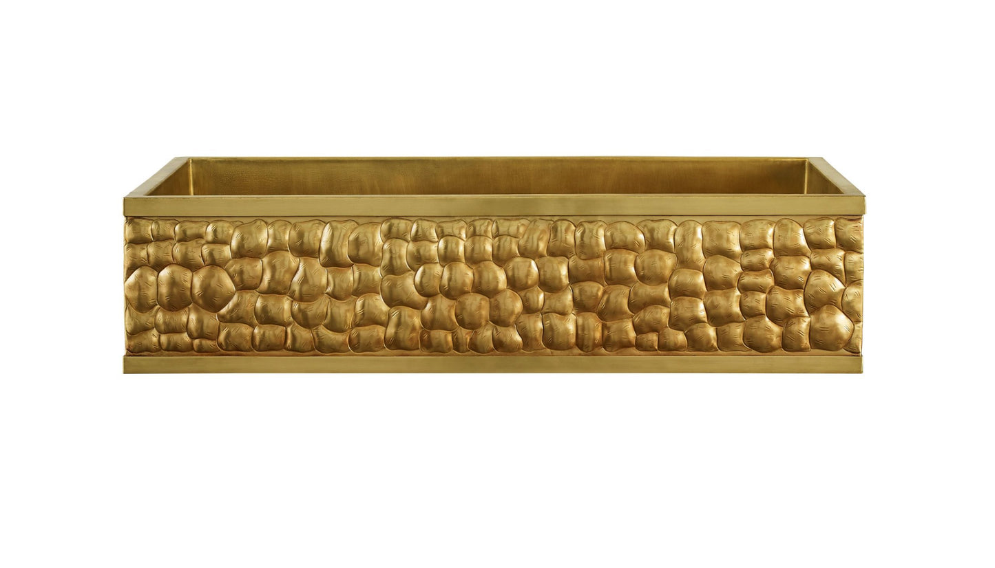 Thompson Kahlo 42" Satin Brass Tortuga Kitchen Sink - KSA-4222SB-TURTLE with textured surface and gold finish.