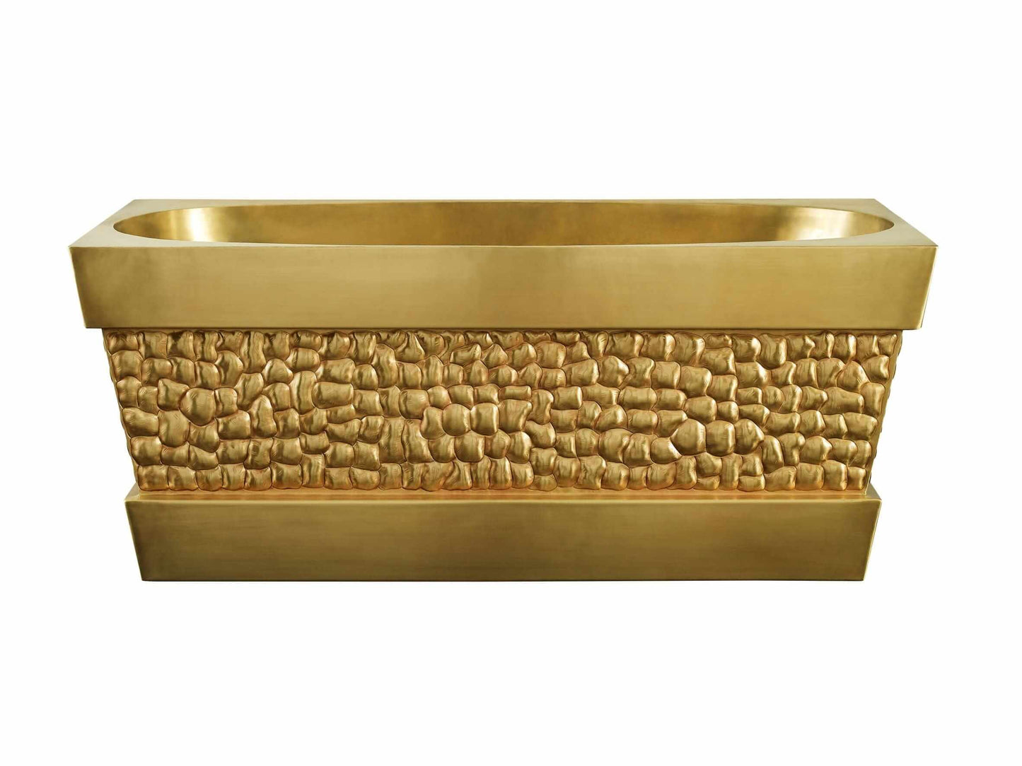 Thompson Tortuga Handcrafted Tub in Satin Brass with a Turtle Shell Inspired Texture - TBT-6028SB-TURTLE, side view showcasing unique design