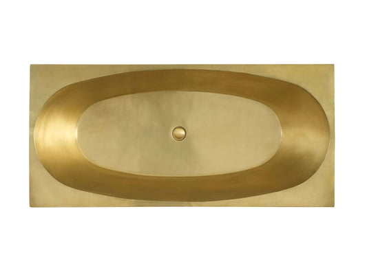 Top view of the Thompson Tortuga Handcrafted Tub in Satin Brass with a Turtle Shell Inspired Texture - TBT-6028SB-TURTLE.
