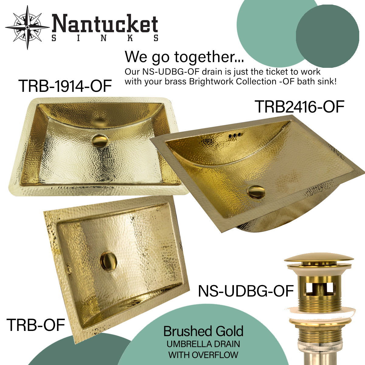 Nantucket 21" Hand Hammered Brass Rectangle Undermount Bathroom Sink with Overflow - TRB-1914-OF