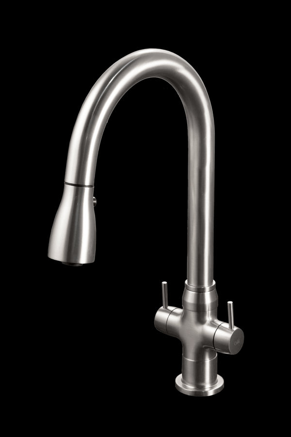 HOUZER TRINITY Dual Handle Pull Down Kitchen Faucet - TRNPD-3000-BN