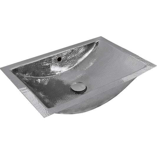 Nantucket 20.25-inch hand hammered stainless steel trough undermount bathroom sink with overflow TRS-OF