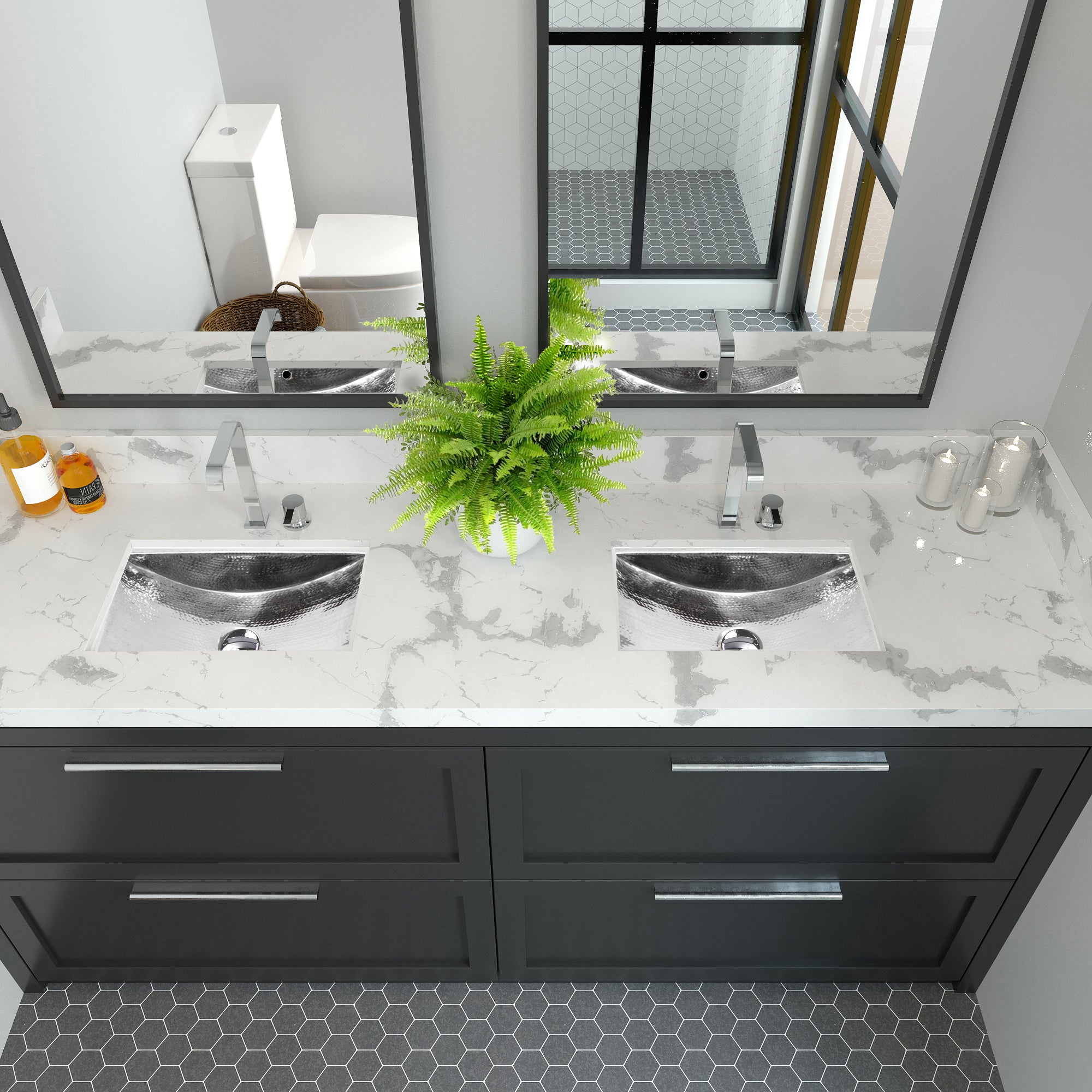 Nantucket hammered stainless trough sink with overflow TRS-OF, installed