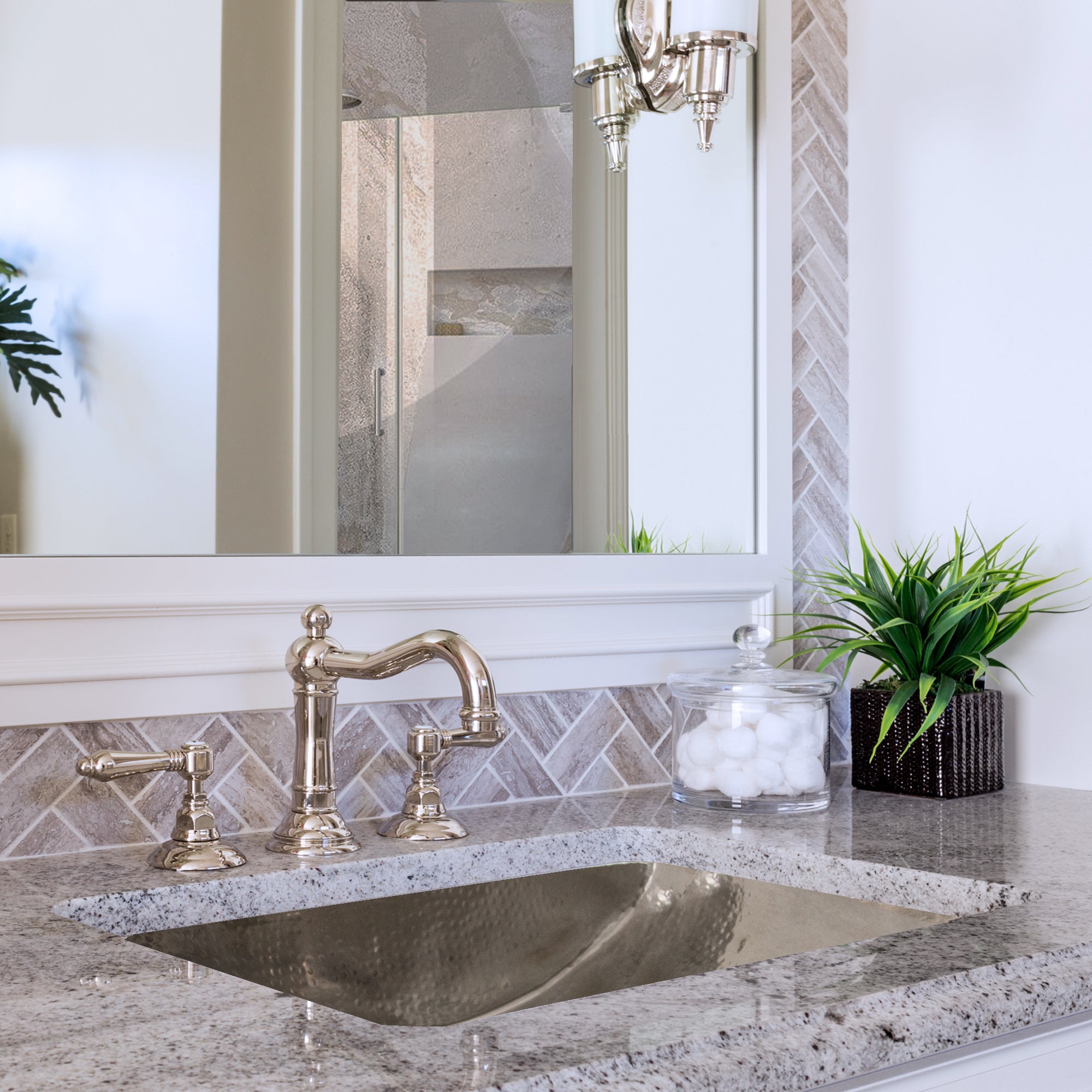 Nantucket hammered stainless steel bathroom sink TRS2416, installed