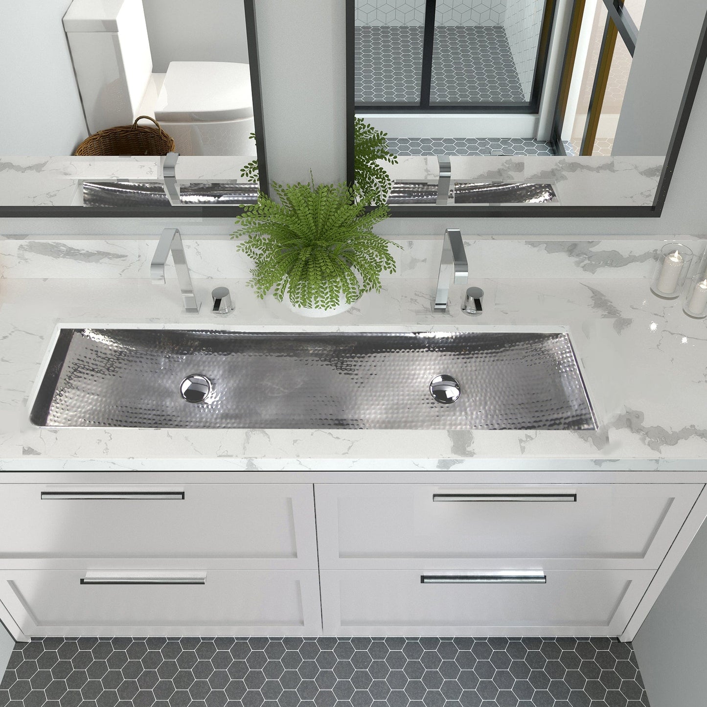Nantucket Stainless Steel Double Trough Undermount Bathroom Sink with Overflow - TRS48-OF
