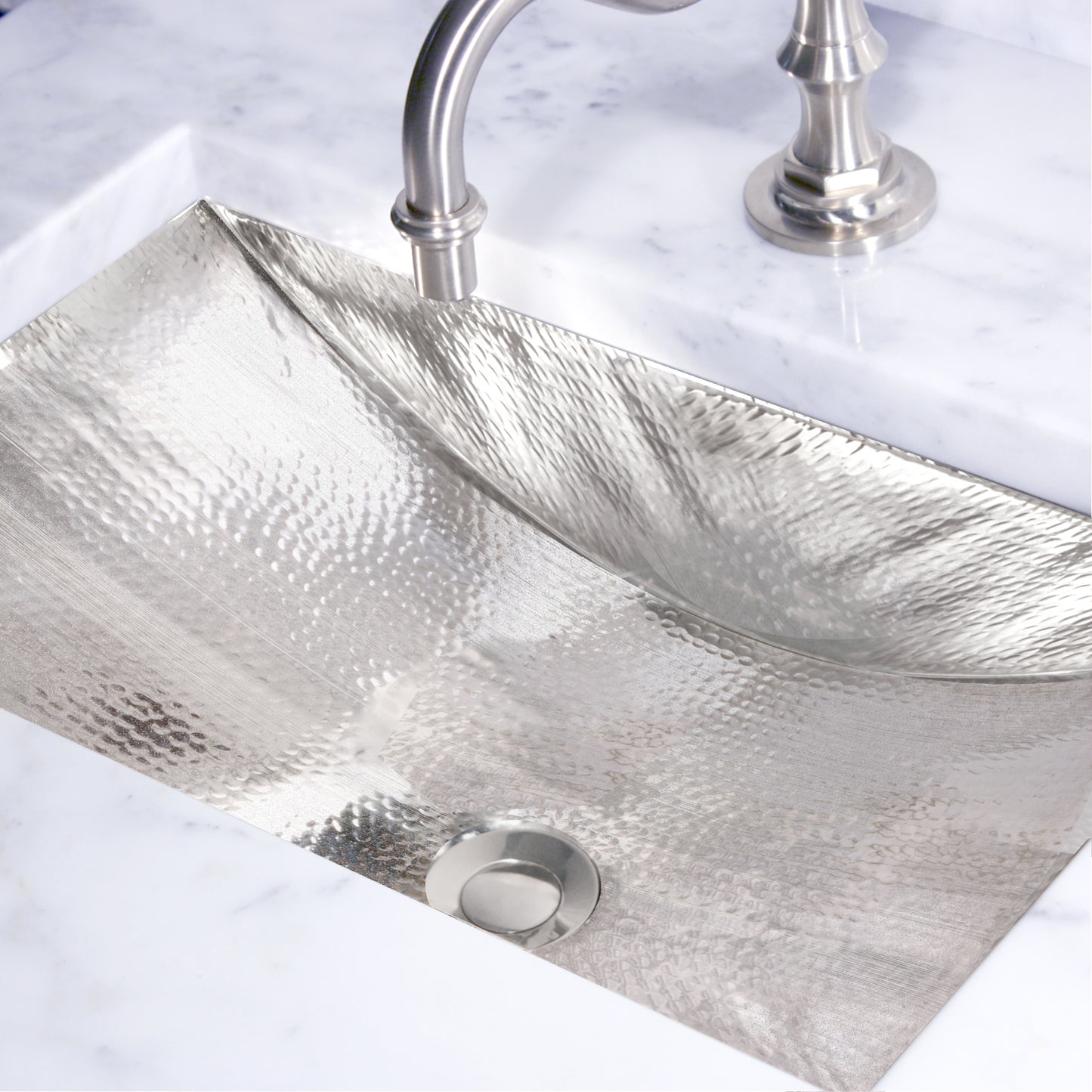 Nantucket hammered stainless steel trough bathroom sink TRS, installed