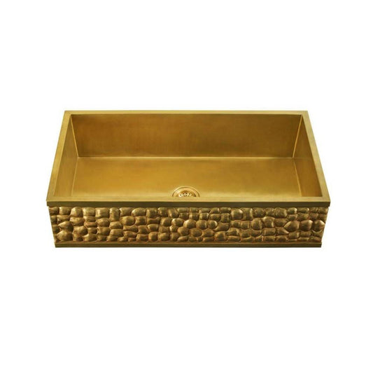Thompson Kahlo 42" Satin Brass Tortuga Kitchen Sink - KSA-4222SB-TURTLE view showcasing unique textured design.