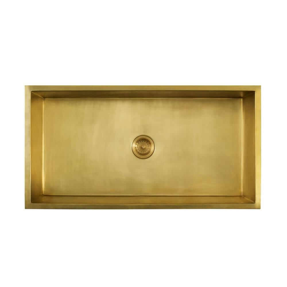 Thompson Kahlo 42" Satin Brass Tortuga Kitchen Sink - KSA-4222SB-TURTLE with elegant rectangular design in satin brass finish.