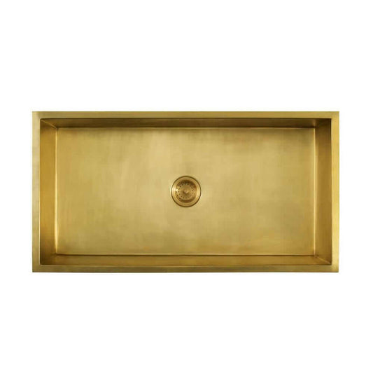 Thompson Kahlo 42" Satin Brass Tortuga Kitchen Sink - KSA-4222SB-TURTLE with elegant rectangular design in satin brass finish.