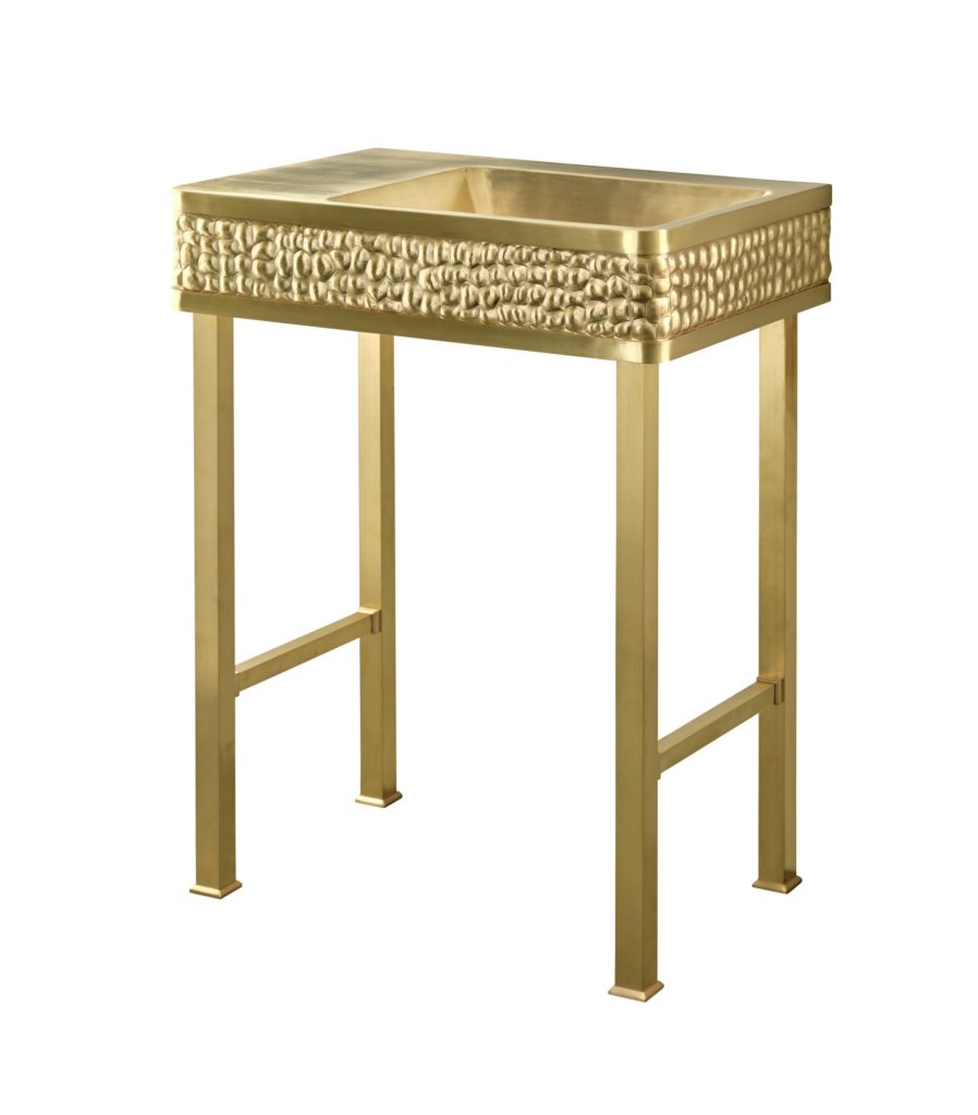 Thompson Tortuga satin brass vanity PV-3420SB-TURTLE, three-quarter front view