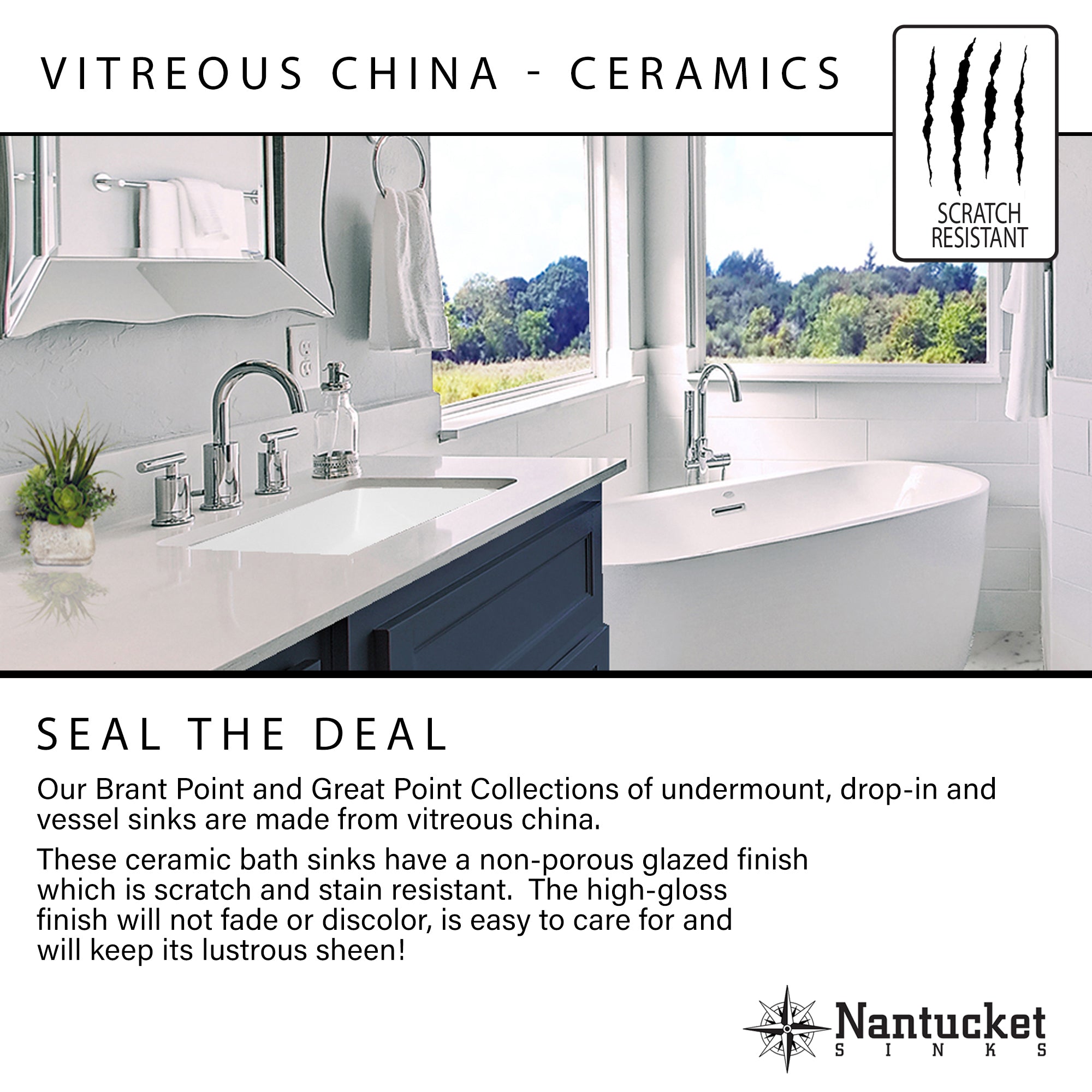 Nantucket vitreous china undermount bathroom sink features