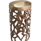 Hand-hammered textured pedestal base of the Thompson Cenote Antique Satin Gold vanity 3622