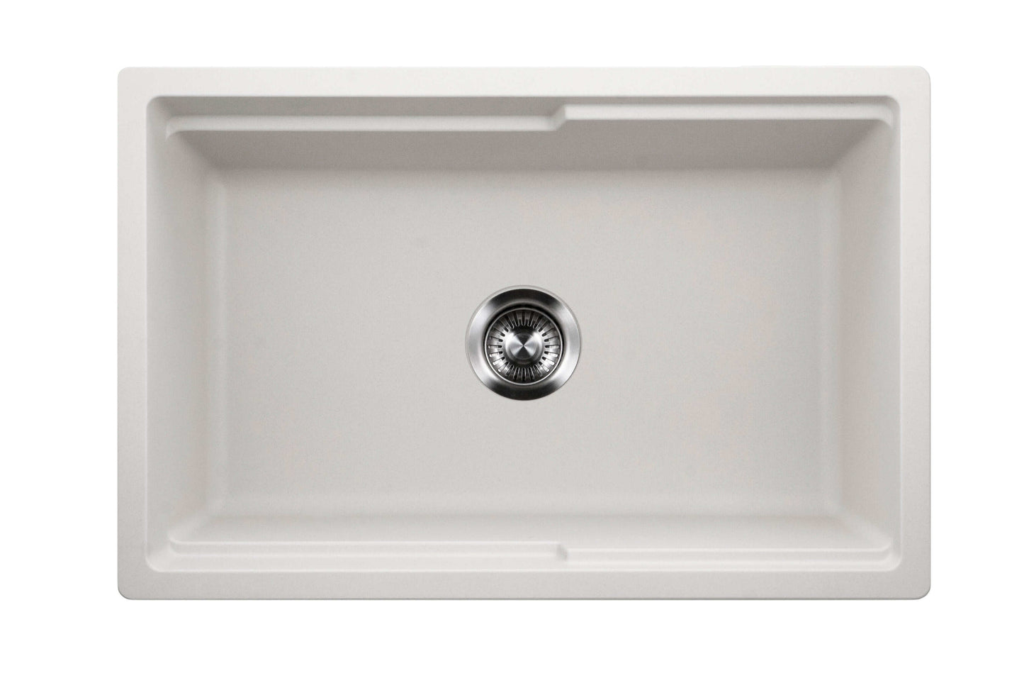 HOUZER QUARTZTONE 30" Cloud Apron Front Granite Composite Workstation Kitchen Sink with Accessories, top view in cloud finish.