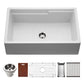 Top view of HOUZER QUARTZTONE 33" Cloud Apron Front Granite Composite Workstation Kitchen Sink with Accessories
