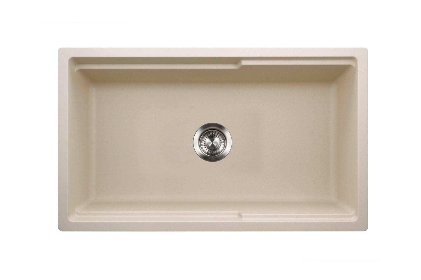 HOUZER QUARTZTONE 33" Cloud Apron Front Granite Composite Workstation Kitchen Sink with Accessories, top view, cloud color.