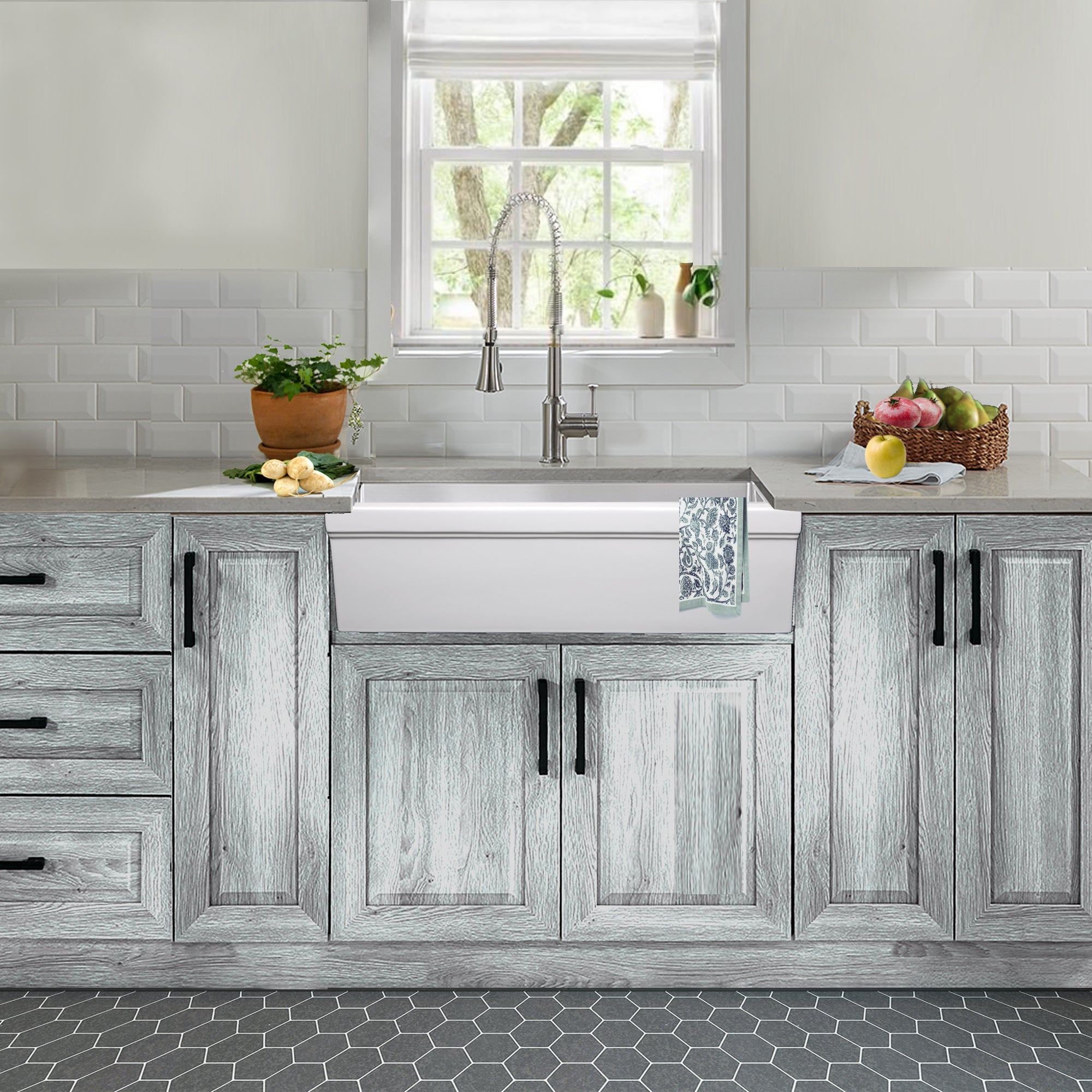 Nantucket WHFCDL30 30-inch reversible fireclay farmhouse sink, installed