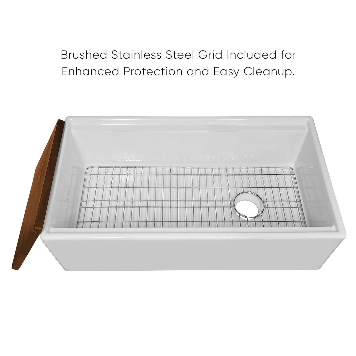 Whitehaus Fireclay 33" Farmhouse Single Basin Fireclay Kitchen Sink with Basin Rack and Cutting Board