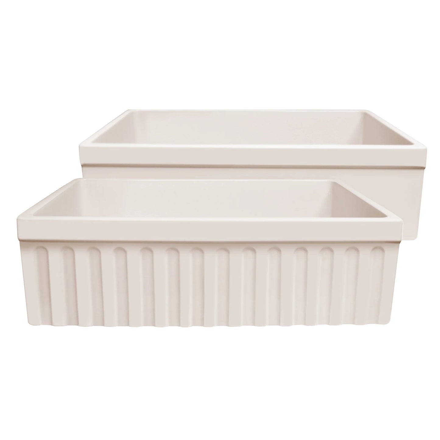 WHITEHAUS 30" Farmhaus Fireclay Quatro Alcove Reversible Sink WHQ330 in white finish with two basin design.