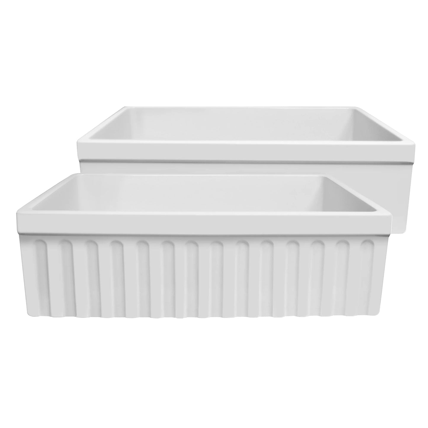 WHITEHAUS 30" Farmhaus Fireclay Quatro Alcove Reversible Sink WHQ330 with two elegant basins.