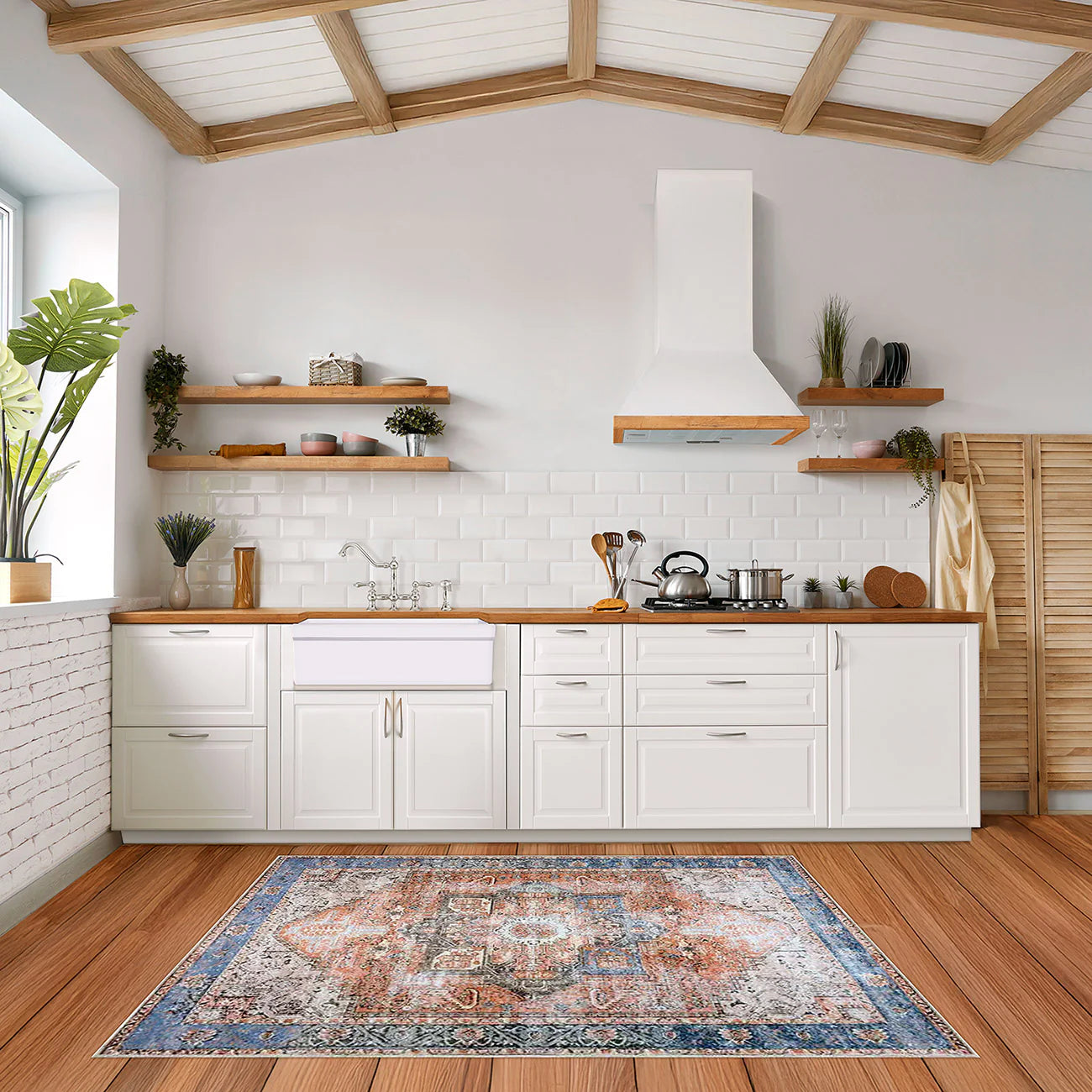 WHITEHAUS 36" Farmhaus Fireclay Quatro Alcove Large Reversible Sink in a modern kitchen setting.