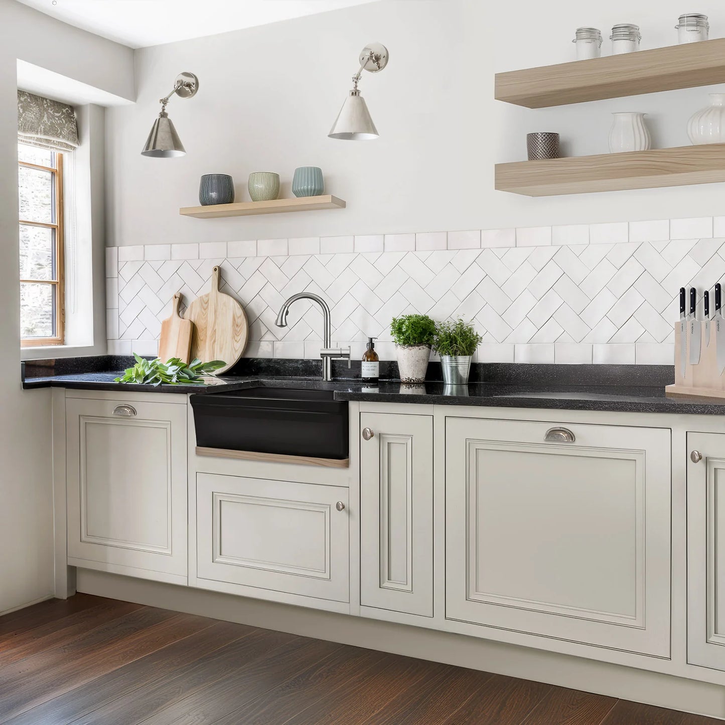 WHITEHAUS 30" Glencove Fireclay Reversible Sink in a modern kitchen with elegant design.