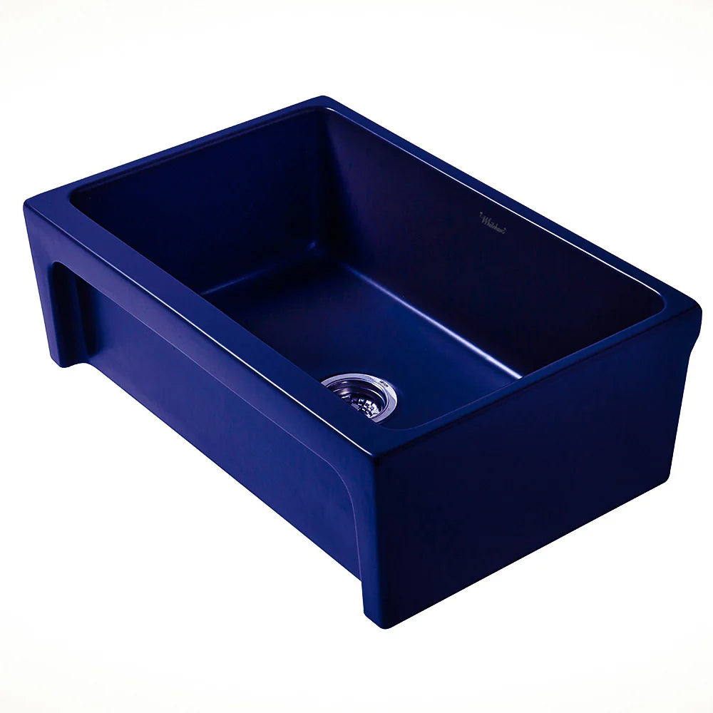 WHITEHAUS 30" Glencove Fireclay Reversible Sink in deep navy showcasing modern kitchen elegance.