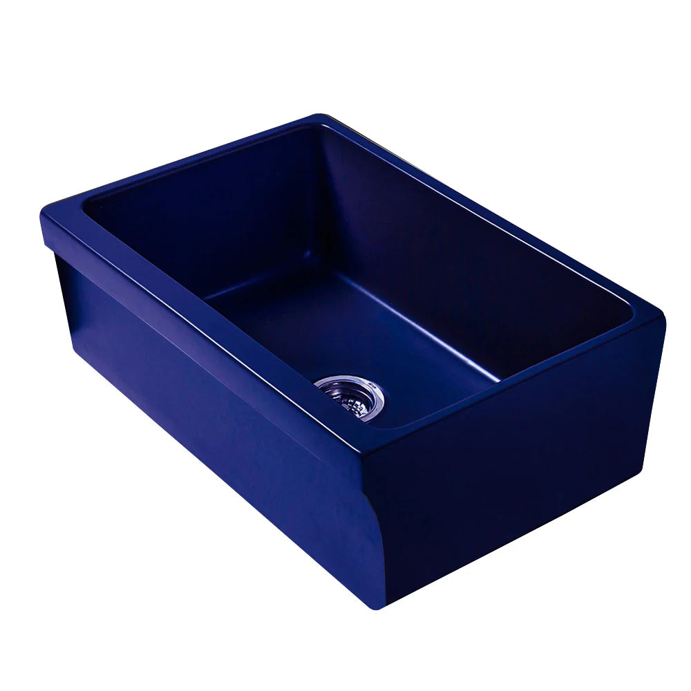 WHITEHAUS 30" Glencove Fireclay Reversible Sink in deep navy color.