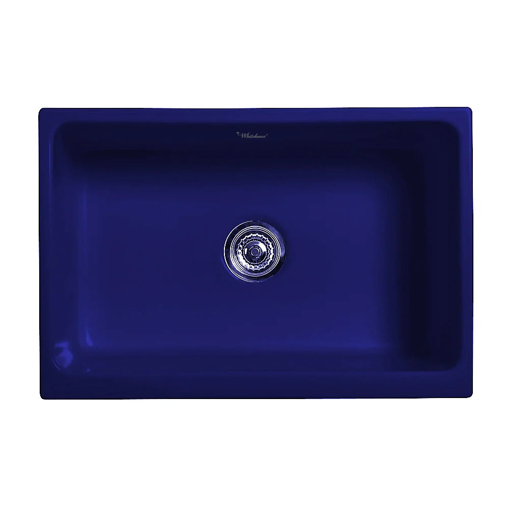 WHITEHAUS 30" Glencove Fireclay Reversible Sink in striking bold blue finish.