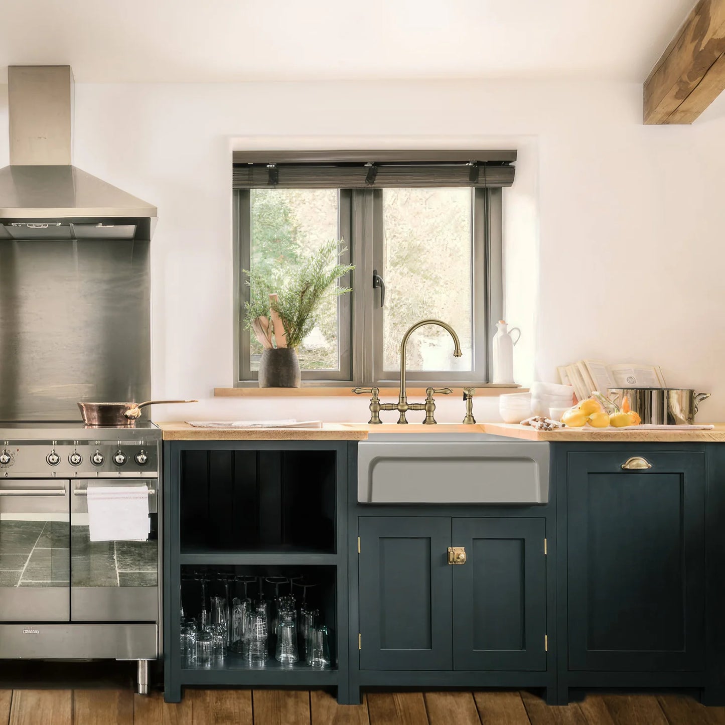 WHITEHAUS 30" Glencove Reversible Matte White Fireclay Kitchen Sink - WHQ5530 showcased in a modern kitchen setting.