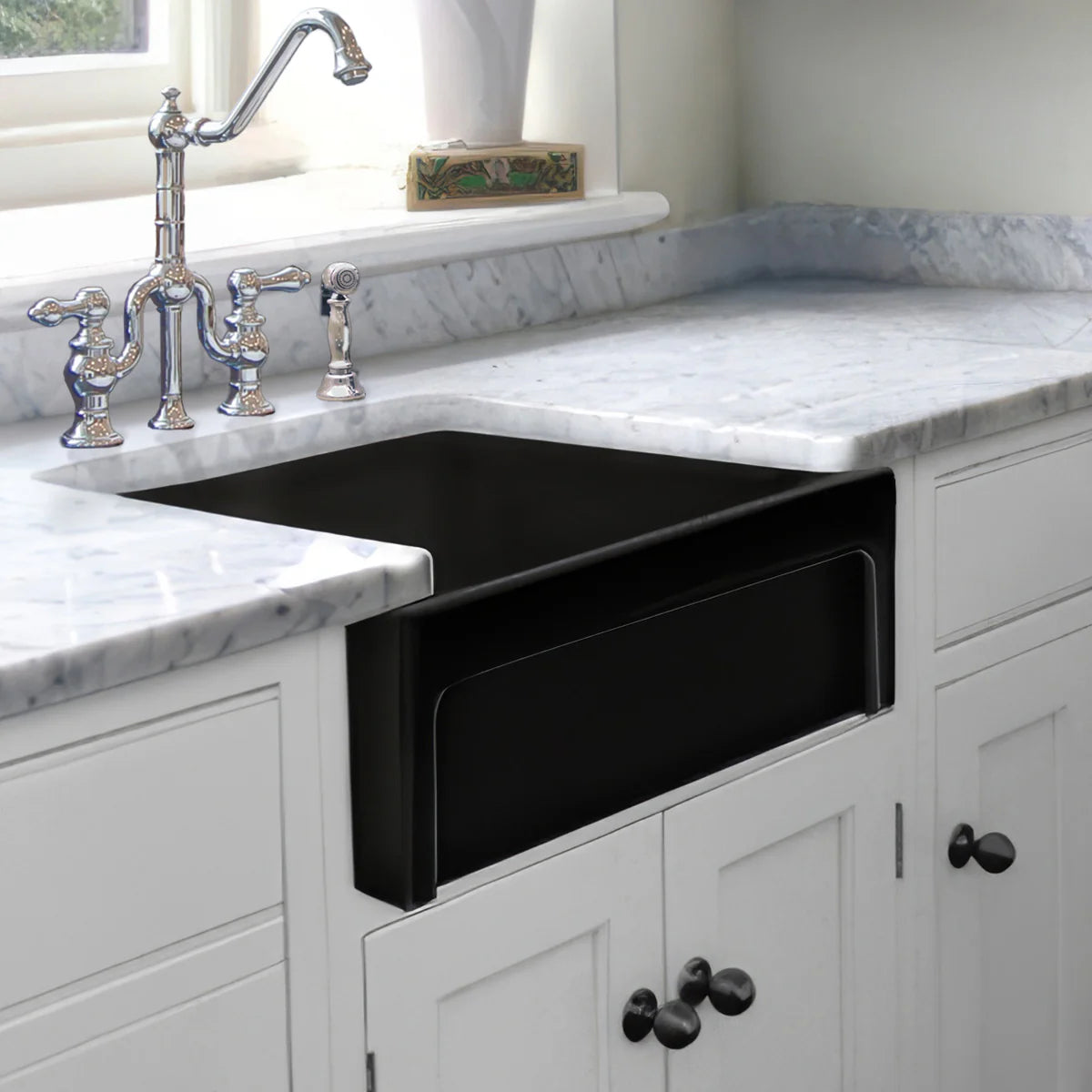WHITEHAUS 30" Glencove Reversible Matte White Fireclay Kitchen Sink - WHQ5530 installed in a modern kitchen.