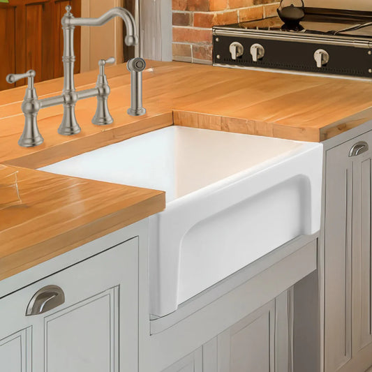 WHITEHAUS 30" Glencove Reversible Matte White Fireclay Kitchen Sink - WHQ5530 in a stylish kitchen setting.