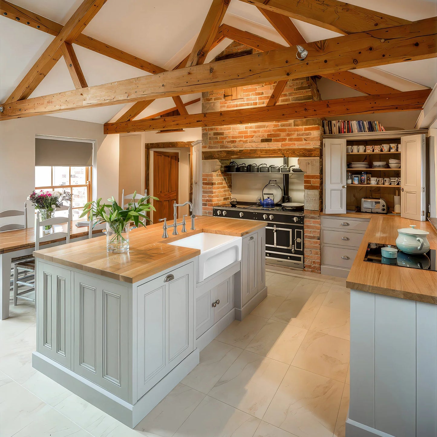 WHITEHAUS 30" Glencove Reversible Matte White Fireclay Kitchen Sink - WHQ5530 showcased in a beautiful rustic kitchen.