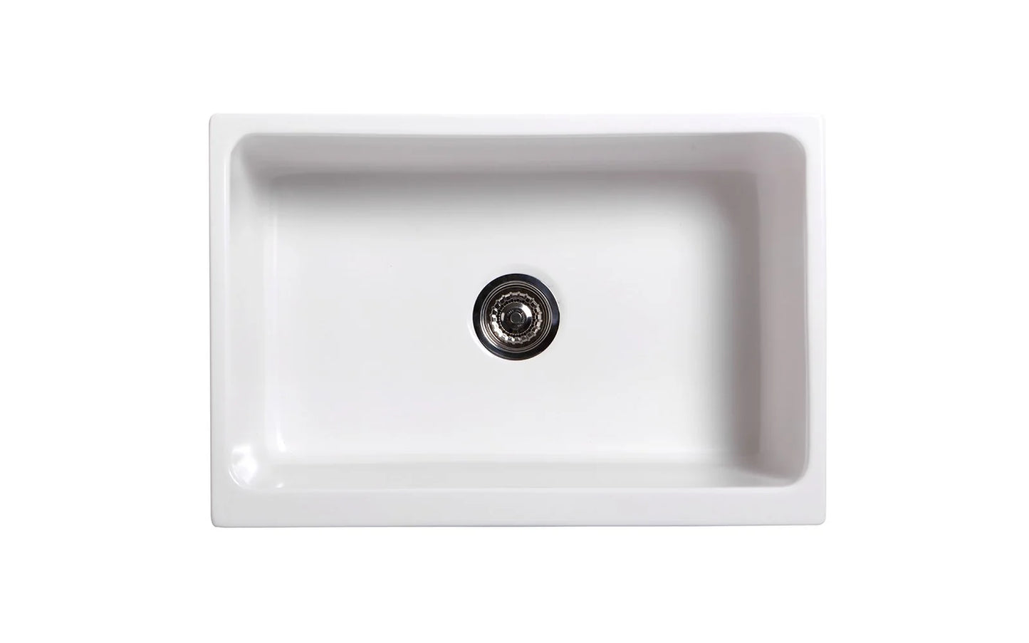 WHITEHAUS 30" Glencove Fireclay Reversible Sink WHQ5530-BLACK top view showcasing smooth white fireclay finish.