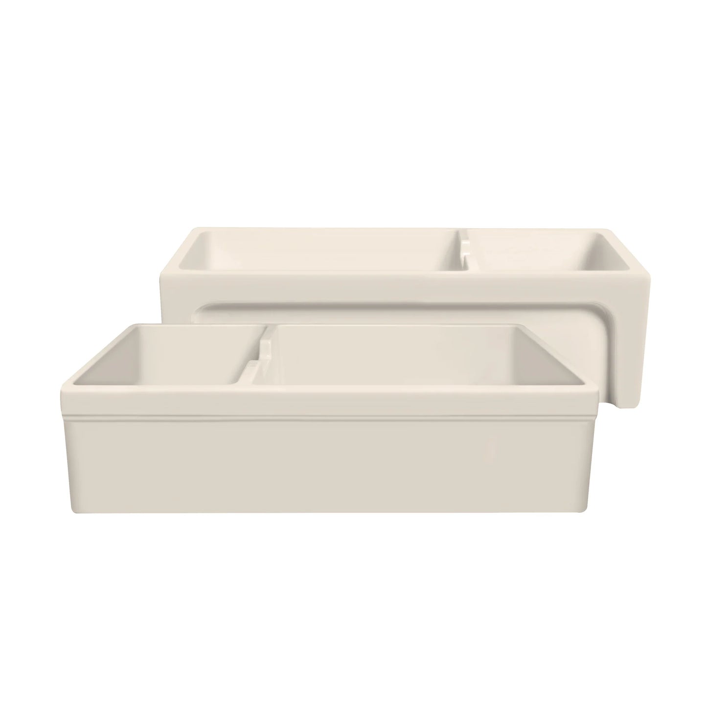 Glencove Fireclay 42" Large Double Bowl  Reversible Sink with Beveled Front Apron showcasing smooth matte finish.