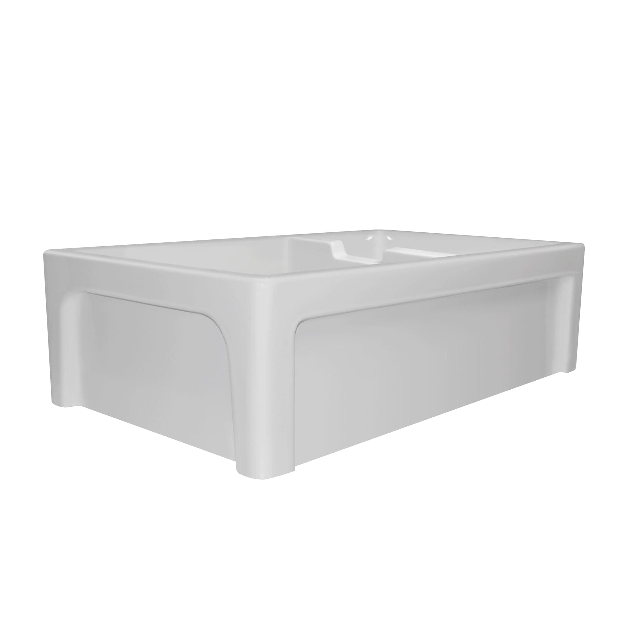 Glencove Fireclay 42" Large Double Bowl Reversible Sink with Beveled Front Apron