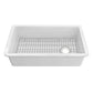 Whitehaus Fireclay 34" dual mount kitchen sink with included wire rack on a white background