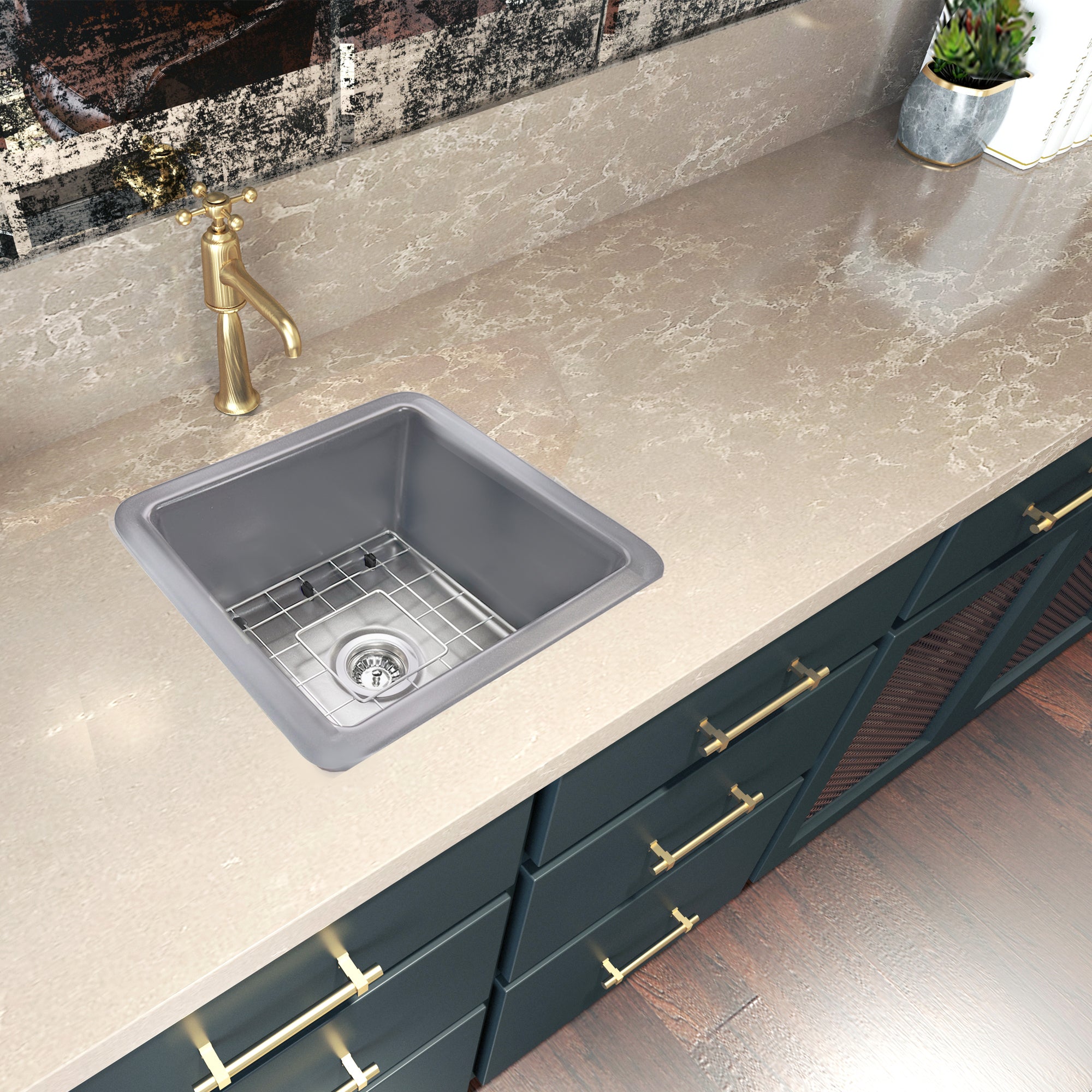Nantucket Wellfleet-1818GR 18-inch matte grey fireclay sink, installed