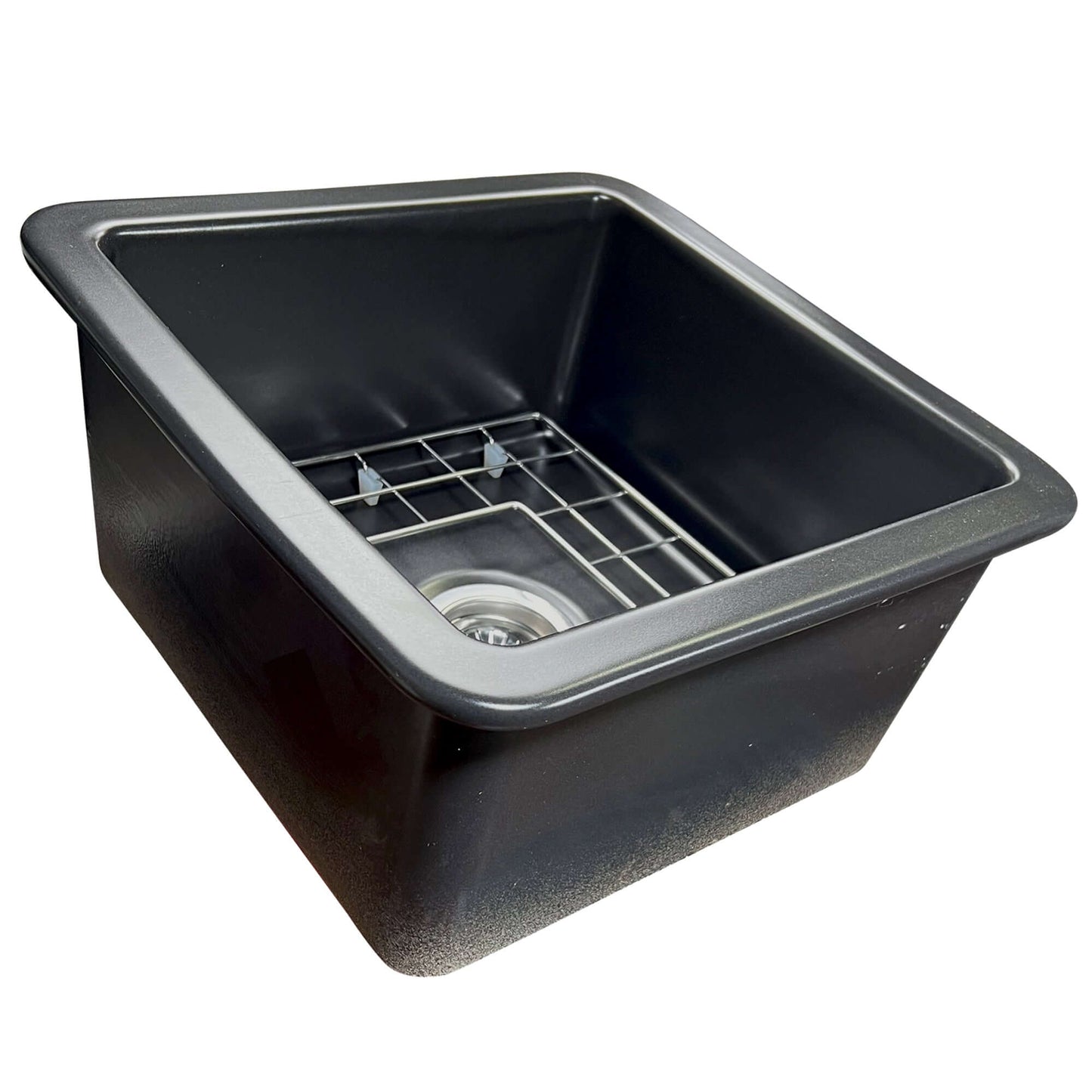 Nantucket 18" Fireclay Kitchen Sink Wellfleet-1818MB, deep basin with semi-matte black finish and grid.