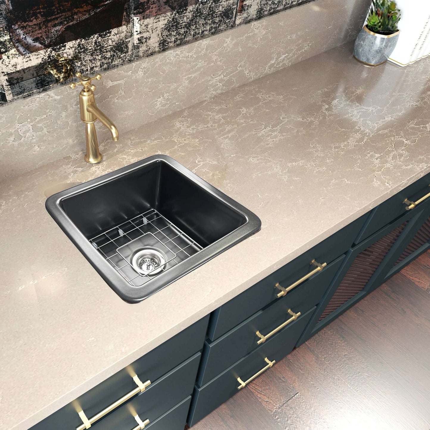 Nantucket 18" Fireclay Kitchen Sink Wellfleet-1818MB showcased in a stylish kitchen countertop setting.